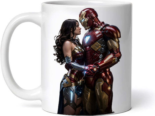 Iron Man And Wonder Woman Cană Ceramică Albă 330ml Personalizată