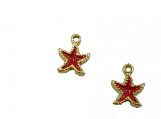 Metallic Element Hanging Starfish Red Enamel Gold 12mm 10pcs