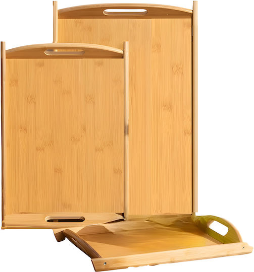 Cheffinger Set 3 Natural Bamboo Meal Trays Ultra Durable Resistant Brown Beige