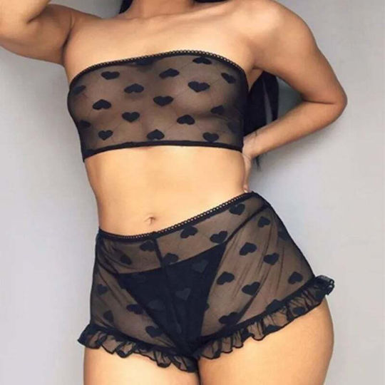 Women Sexy Mesh Heart-shaped Lingerie Set Medium
