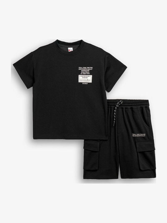 Funky Kinder-Set mit Shorts Sommer 2Stück Schwarz Funky Kinder-Set mit Shorts Sommer 2Stück Schwarz