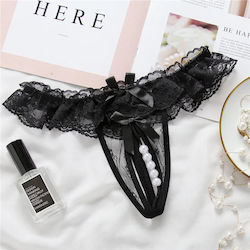 Lace Pearl Open Thong Black Os