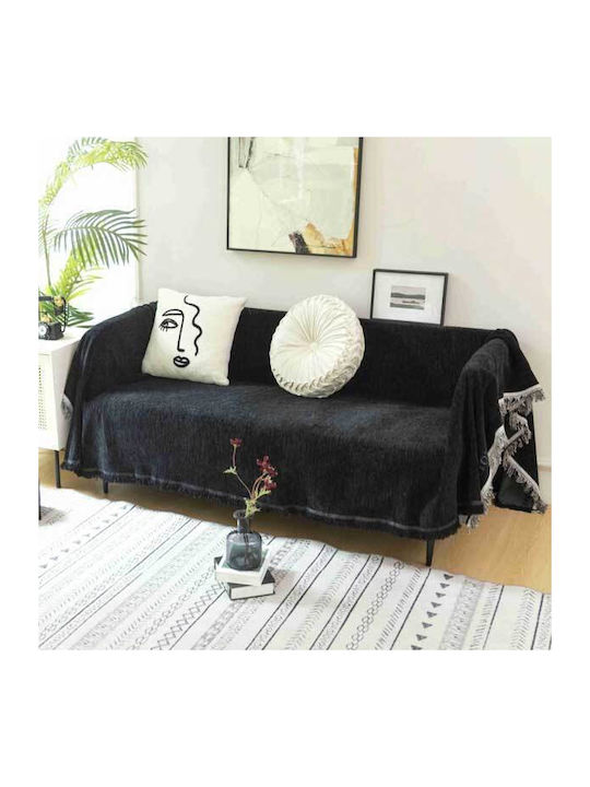 SpitiBazaar Σετ Ριχτάρια 3τμχ Chenille Μαύρο