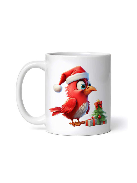 Red Bird With Christmas Gifts Ornament de masă de Crăciun Cană Alb