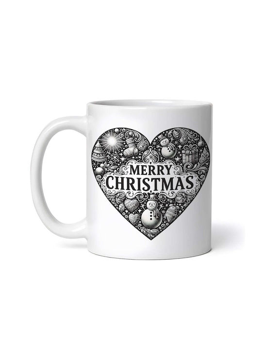 Marry Christmas Heart Lidia Ornament de masă de Crăciun Cană Alb