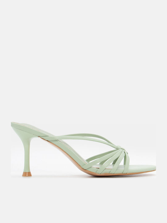 Women's Mules with Thin High Heel in Green Color