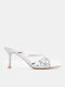 Women's Mules with Thin High Heel in Silver Color