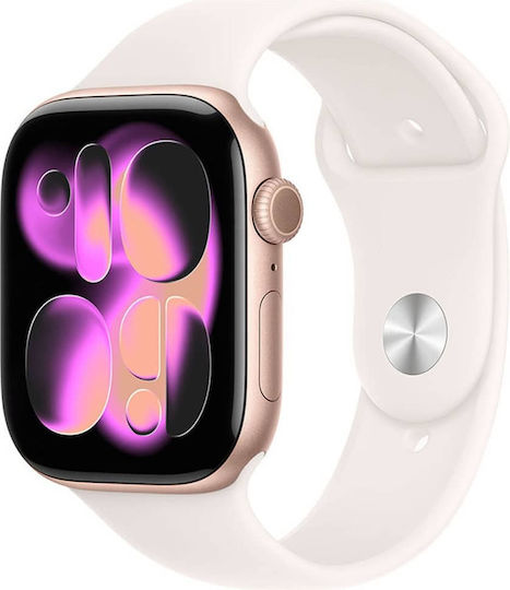 Apple Watch Series 11 Cellular Aluminum 42mm Waterproof with eSIM and Heart Rate Monitor Rose Gold Aluminum Case with Light Blush Sport Band M/L