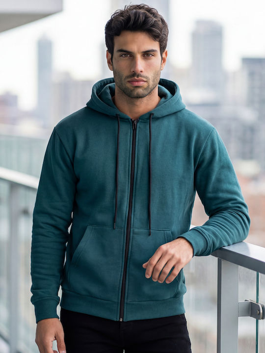 Panda Clothing Ζακέτα με Κουκούλα Πετρόλ