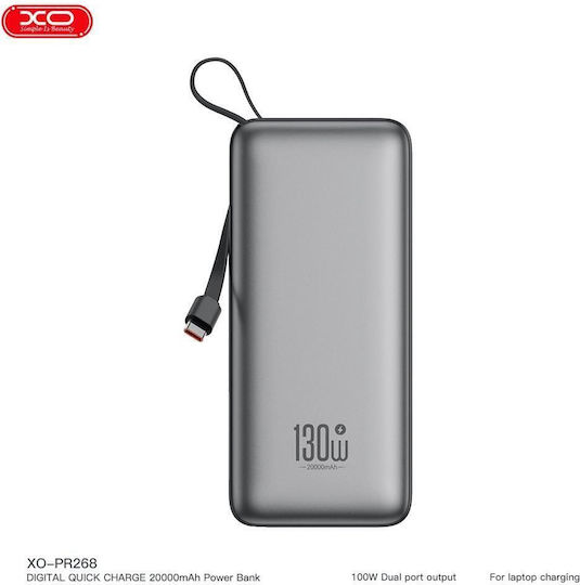 XO PR268 Power Bank 20000mAh 130W με Θύρα USB-A Γκρι
