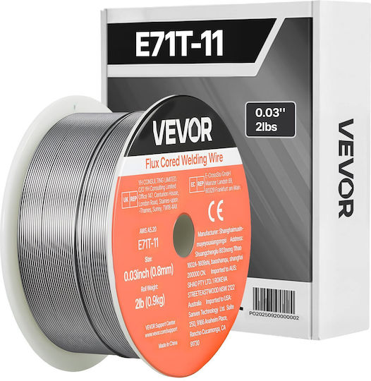 Mig Flux Core Welding Wire Vevor E71t-11 0.8mm 0.9kg Welding Wire For Mild Steel Gasless Low Spatter Arc Welding All Positions Self-Shielded Outdoor Use