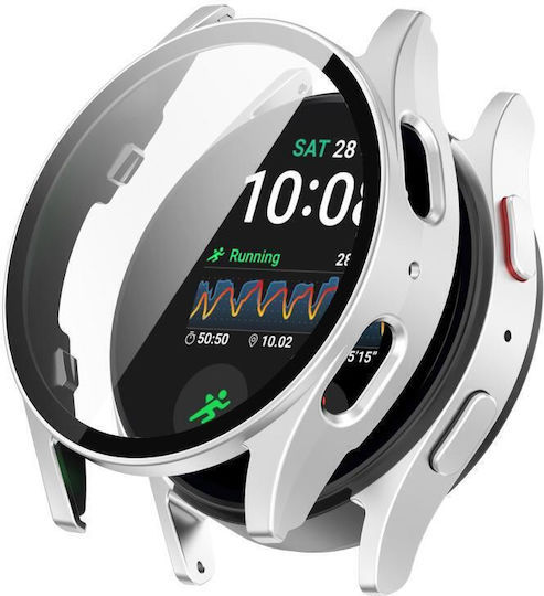 Samsung Galaxy Watch 7 40 mm Gehärtete Displayschutzfolie Integrierter Wasserdichter Pc Uhren Schutzabdeckung Silber