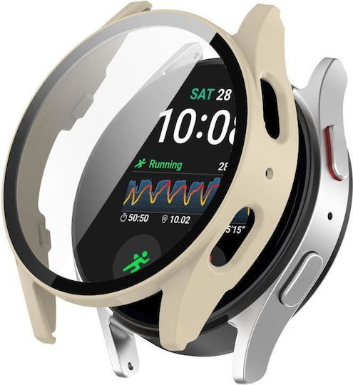 Samsung Galaxy Watch 7 40 mm Gehärtete Displayschutzfolie Integrierter Wasserdichter Pc Uhren Schutzabdeckung Elfenbein