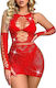 Smd Intime Serie Scarlett Crush Glitzerndes Netz Riemchen Body Sexy Figurnahes Netz Kleid One Size Rote