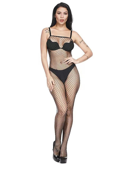 Sexy Bodystocking Gittermuster Offen Schrittfrei Schwarz