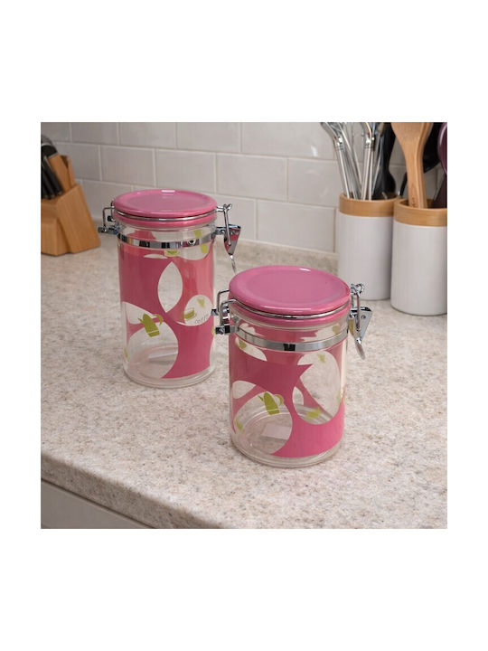 Galifas Set of 2 Plastic Food Jars for Sugar Cereals Pasta with Lid Pink 2 Pieces