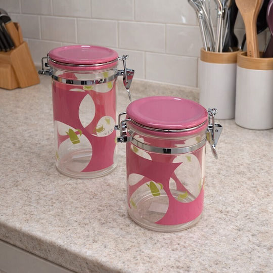 Galifas Set 2 Stück Lebensmittelgläser für Zucker Getreide Nudeln mit Kunststoffdeckel Rosa