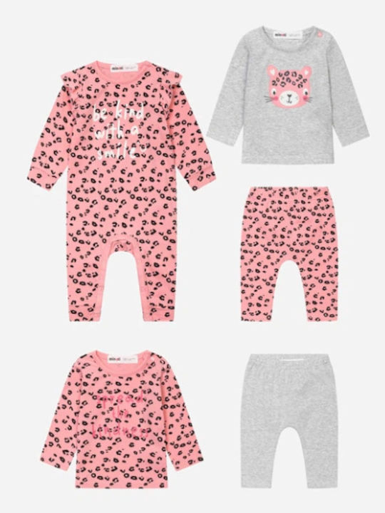 Minoti Set Babystrampler mit Hose Pink/Grey 5Stück
