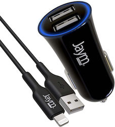 Jaym Pack Cigaret Lighter Charger 2 Usb-a 12w Usb-a To Lightning Mfi Cable 1m Black Jaym Pack Cigaret Lighter Charger 2 Usb-a 12w Usb-a To Lightning Mfi Cable 1m Black
