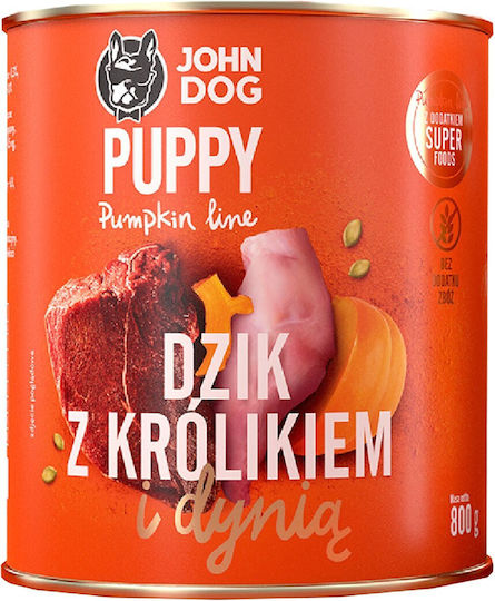 John Dog Wet Food for Puppies in Cans with Pumpkin, Wild Boar and Rabbit Grain-Free 800gr
