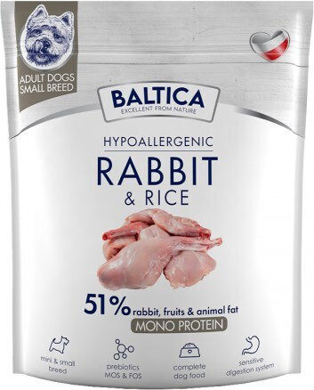 Baltica 1kg Trockenfutter für Hunde kleiner Rassen mit Kaninchen, Kaninchen und Reis