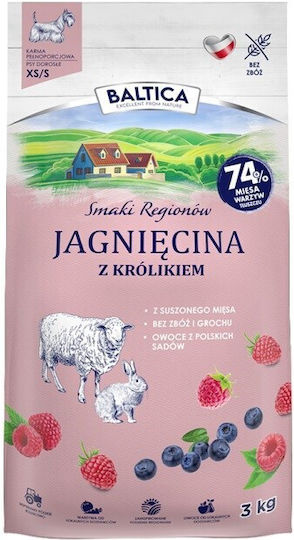 Baltica 3kg Trockenfutter ohne Getreide für erwachsene Hunde kleiner Rassen mit Lamm und Kaninchen