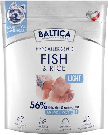 Baltica 1kg Trockenfutter Diät für erwachsene sterilisierte Hunde kleiner Rassen mit Fisch und Reis