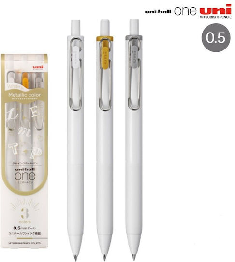 Uni Mitsubishi Gel Ballpoint Pen Uni-ball One 0.50 White Gold Silver 3-pack Umn-sc-05 Wgs3c 4902778319642