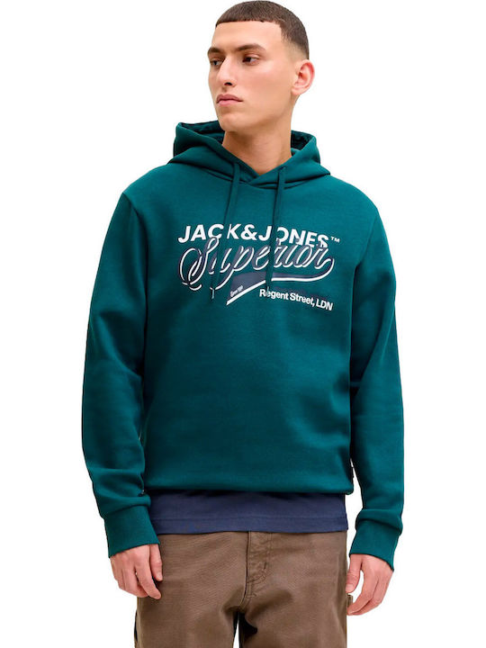Jack & Jones Φούτερ με Κουκούλα Πετρόλ
