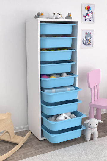Kids Chest of Drawers White with 9 Drawers 45.5x30x122cm