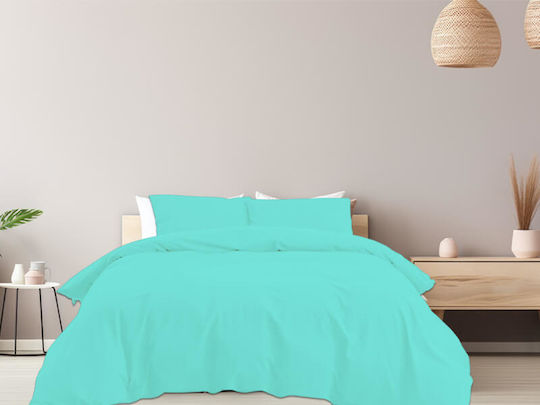 Σετ Παπλωματοθήκη Βαμβακερή 220x240cm Υπέρδιπλη με 2 Μαξιλαροθήκες Τυρκουάζ