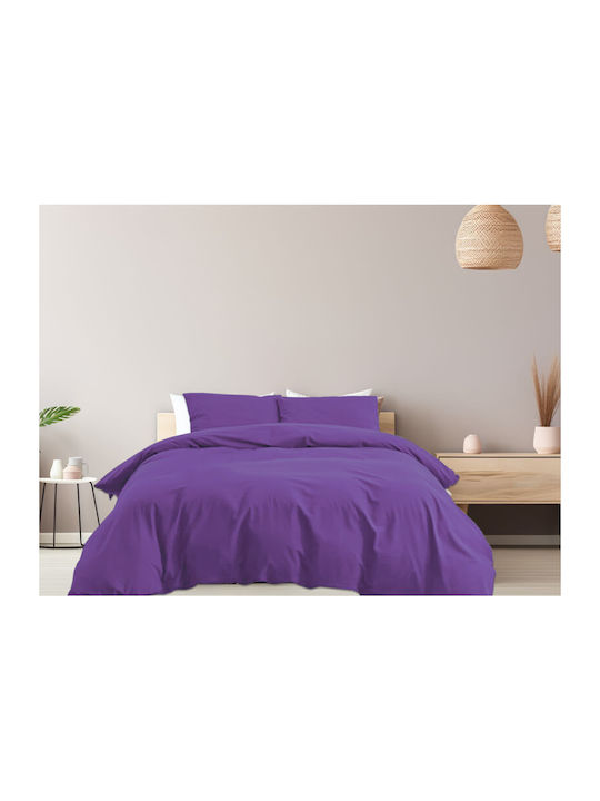 Duvet Cover Set Cotton Queen with 2 Pillowcases 220x240 Purple
