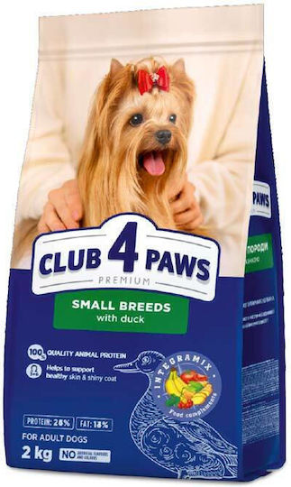Club 4 Paws 2kg Trockenfutter für erwachsene Hunde kleiner Rassen mit Ente und Huhn