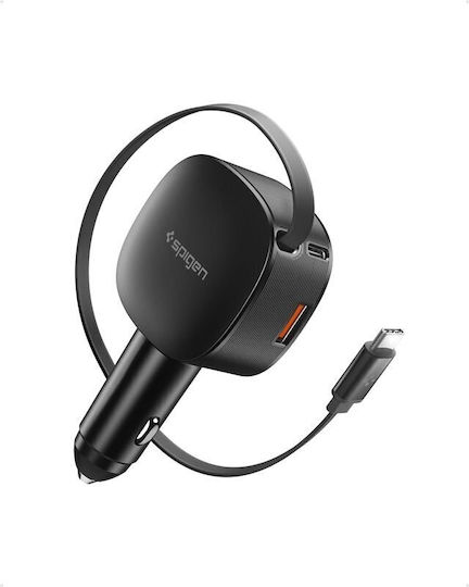 Spigen Essential Ev603bt Auto-Ladegerät 60W Schnellladung mit Anschlüssen: 1xUSB 2xType-C mit Kabel Typ-C,TC-TC Schwarz Farbe
