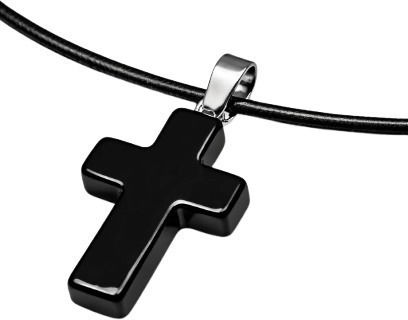 Necklace Black Cord & Cross Black Glossy Acrylic Adjustable