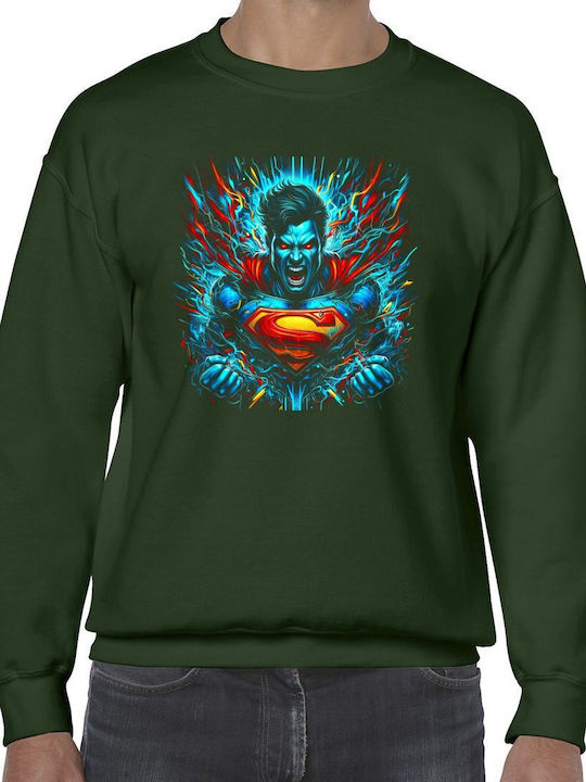 Суитшърт с обло деколте Superman Energetic Burst Pop Culture Горско Зелен
