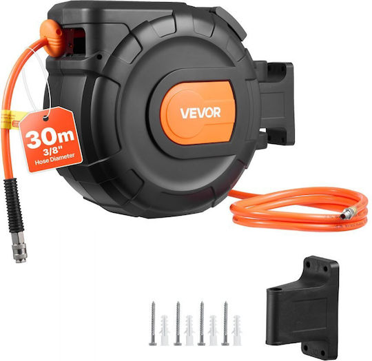 Retractable Air Hose Reel Vevor PVC Air Hose 30m x 9.5mm Maximum 300psi Closed Air Compressor Hose Reel Automatic Rewind 2m Inlet 180° Swivel Wall Mount Garage Workshops