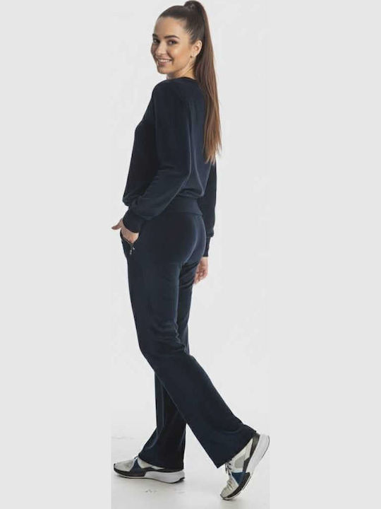 Paco & Co High Waist Sweatpants Jogger Velvet Navy