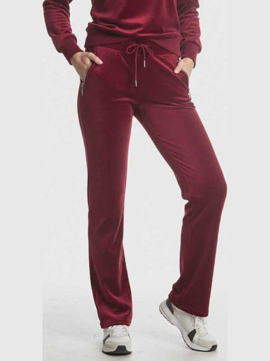 Paco & Co High Waist Sweatpants Jogger Velvet Wine