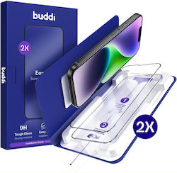 Tempered Glass iPhone 16e 14 13 13 Pro Buddi Easy Fit Full Face Scratch Resistant Screen Protector 2 Pieces Black