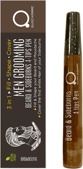 Men Grooming Beard Sideburns 4 Tips Pen Brown By Qurehomme Καστανό Πενάκι Κάλυψης Γεμίσματος Γενειάδας Φαβορίτας