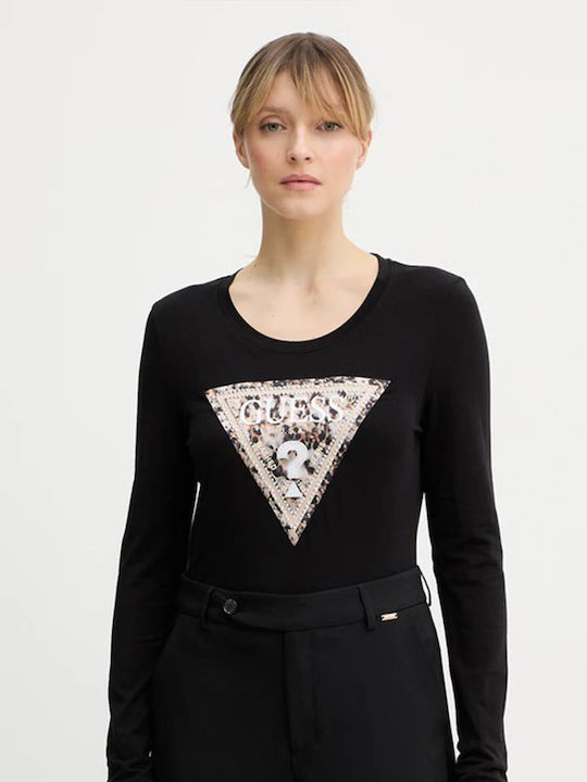 Guess Bluza Damă Bumbac Mânecă Lungă Neagră Guess Bluza Damă Bumbac Mânecă Lungă Neagră
