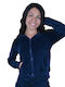 Women's Sweatshirt Jacket Velvet Hooded Navy Blue