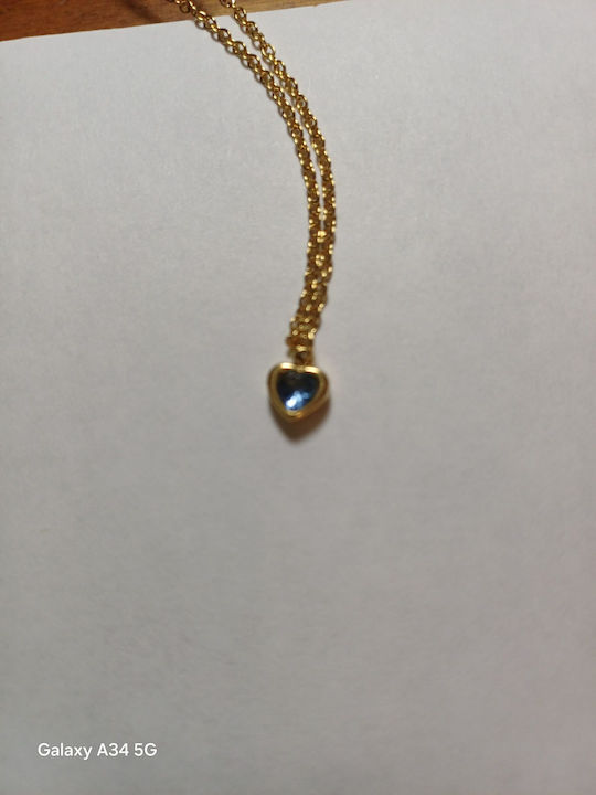 Necklace with design Heart from Gold Plated Steel with Zircon