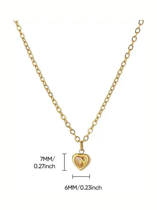 Necklace with design Heart from Gold Plated Steel with Zircon
