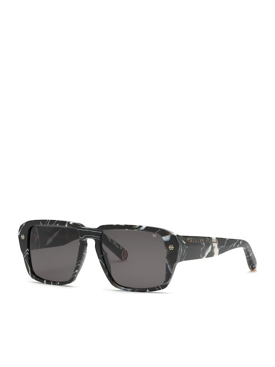 Philipp Plein Men's Sunglasses with Multicolour Horn-Rimmed Frame and Gray Lenses