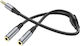 Hoco Hoco Audio Cable TRRS 3.5mm Male - 2x 3.5mm Female Gray Length 0.25m