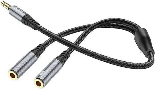 Hoco Hoco Audio Cable TRRS 3.5mm Male - 2x 3.5mm Female Gray Length 0.25m