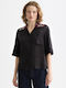 Women's Floral Short Sleeve Shirt Black