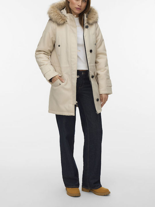 Vero Moda Damen Parka Jacke für Winter Beige